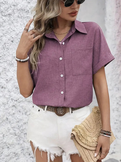 Avina - Elegantes Kurzarm Hemd Mit Tasche