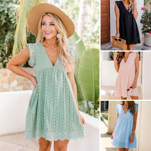 Eduarda - Kleid mit Taschen und V Ausschnitt