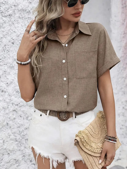 Avina - Elegantes Kurzarm Hemd Mit Tasche